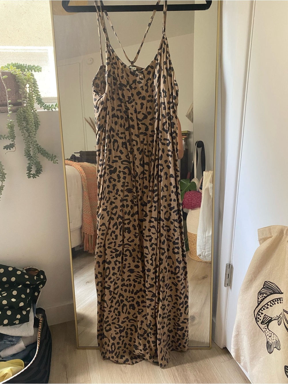 Aerie Leopard Print Slip Maxi Dress - Tan/Black